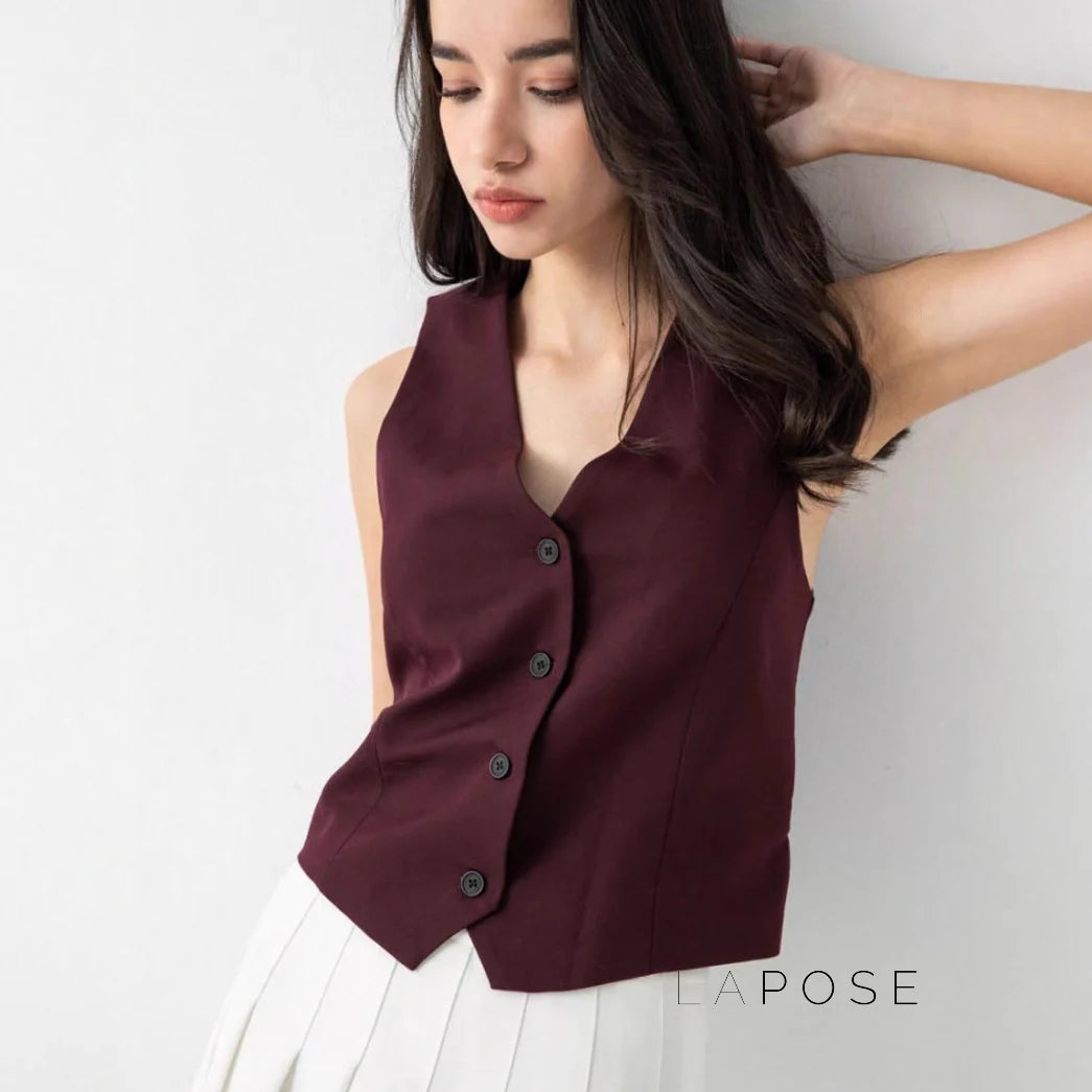Coral Button-Up Crop Vest