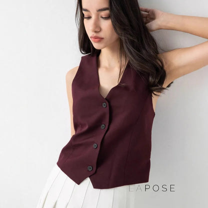 Coral Button-Up Crop Vest
