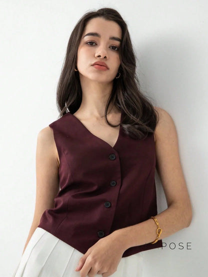 Coral Button-Up Crop Vest