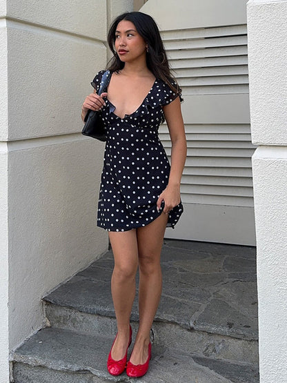 Davina Ruffled Polka Dot Mini Dress