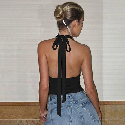 Deep V Backless Halter Top