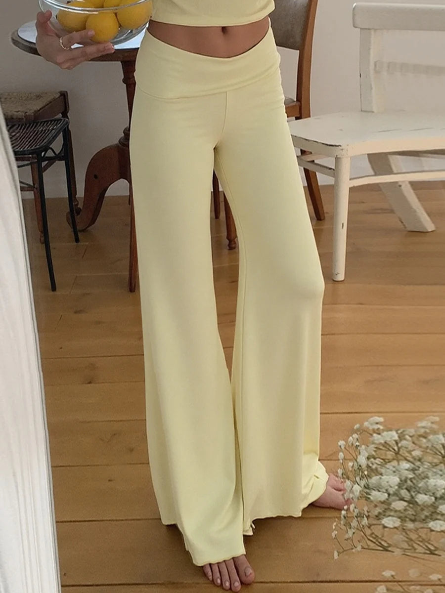 Delylah Low-Rise Wavy Flared Pants