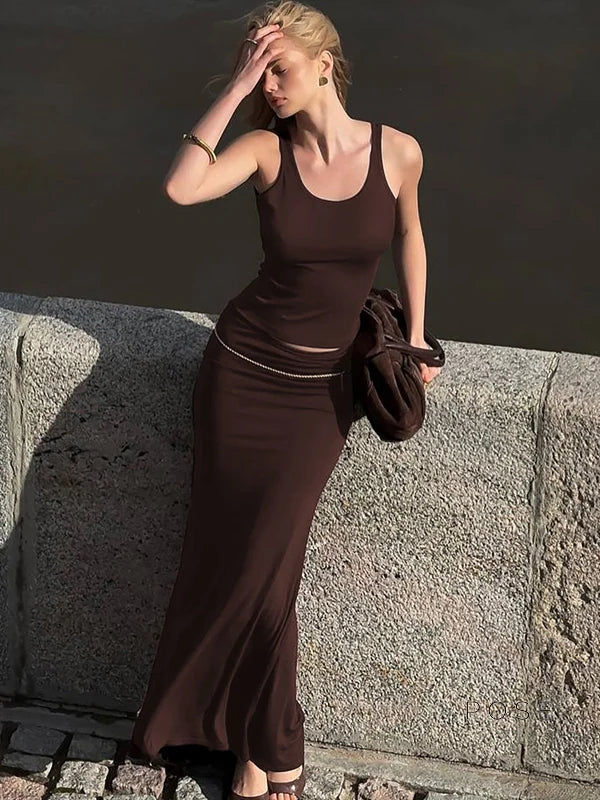 Dim Maillard Pleated Skirt Set