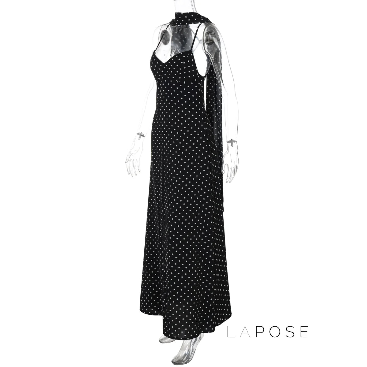 Eleanore Polka Dot Halter Maxi Dress