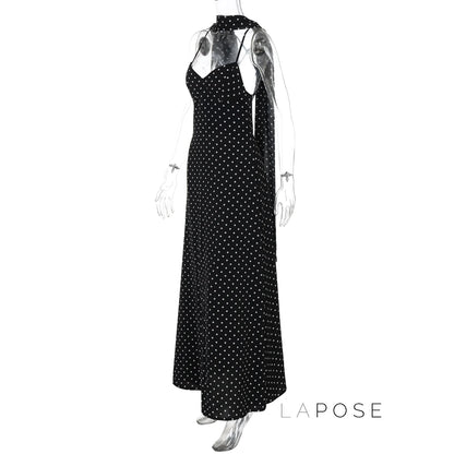 Eleanore Polka Dot Halter Maxi Dress