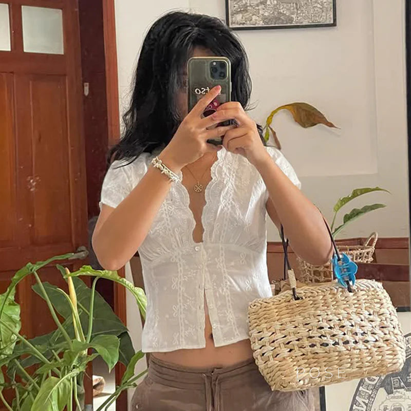 Ellarae Lace Puff Sleeve Crop Top