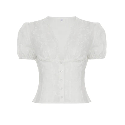 Ellarae Lace Puff Sleeve Crop Top