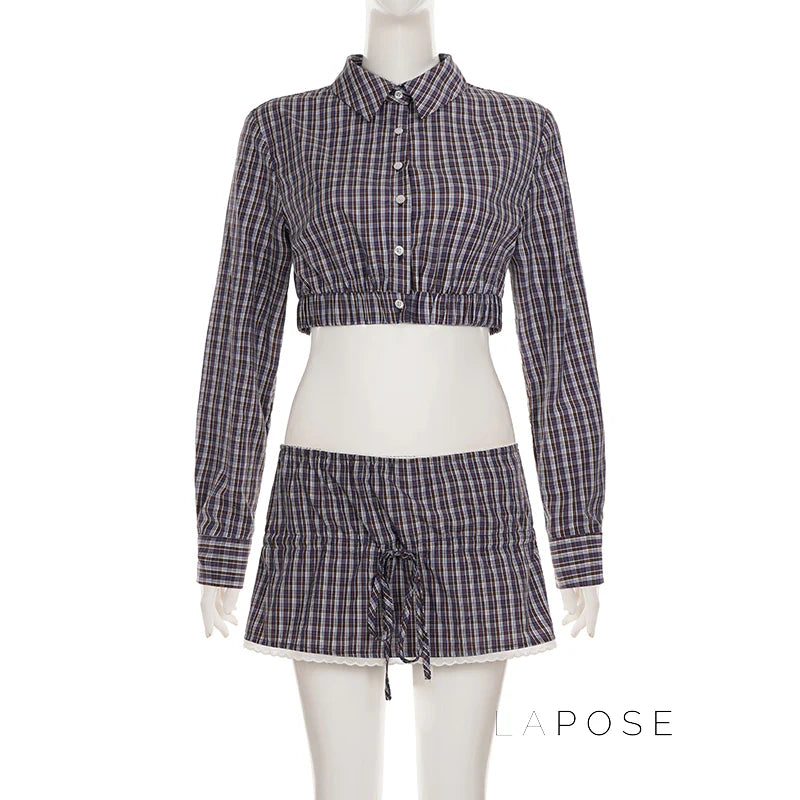 Elora Plaid Crop Skirt Set