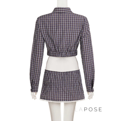Elora Plaid Crop Skirt Set