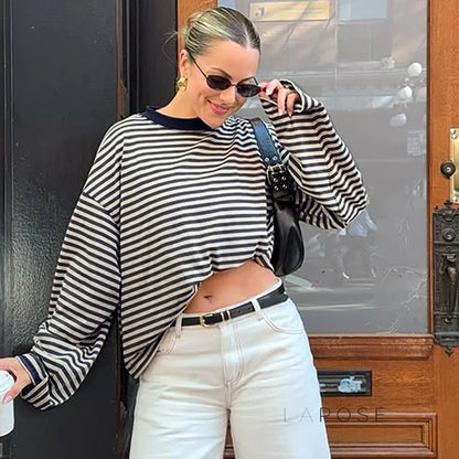 Elva Contrast Stripe Long Sleeve Top