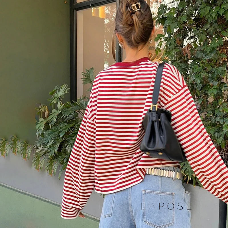 Elva Contrast Stripe Long Sleeve Top