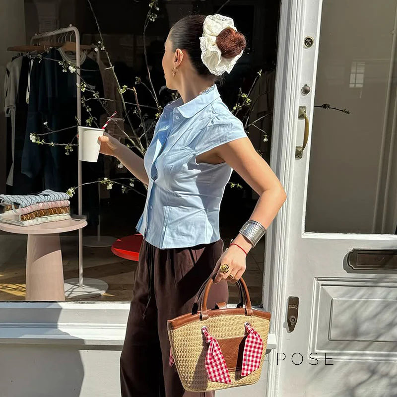 Esmee Pleated Button-Up Blouse
