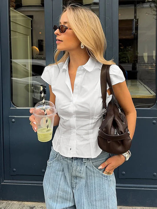 Esmee Pleated Button-Up Blouse