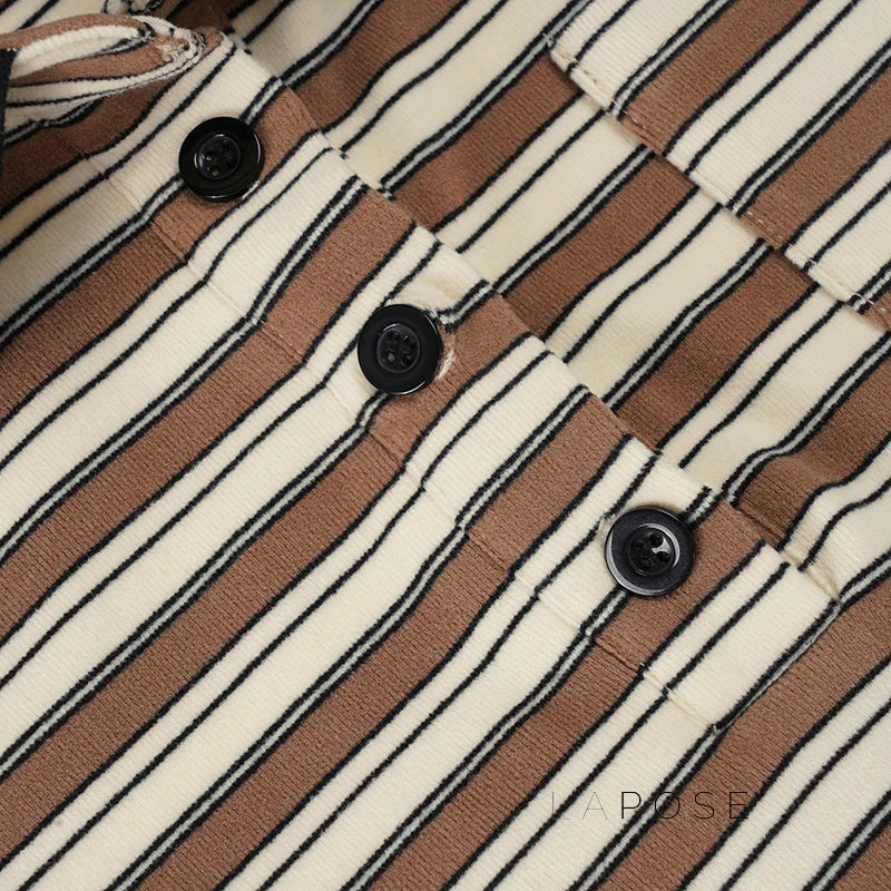 Germani Striped Long Sleeve Polo Top