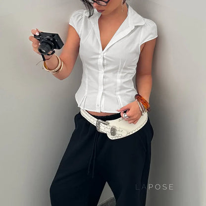 Greenlee Puff Sleeve V-Neck Top