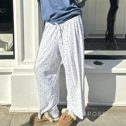 Grey Floral Drawstring Lounge Pants