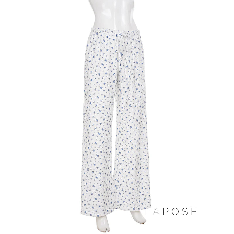 Grey Floral Drawstring Lounge Pants