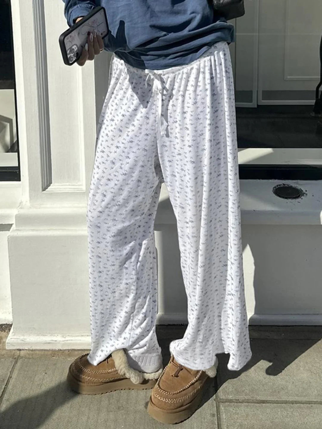 Grey Floral Drawstring Lounge Pants