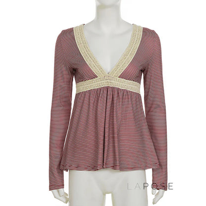 Haley Red Striped Lace Top