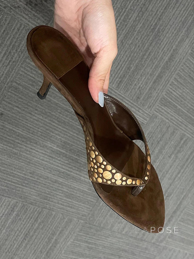 Hayven Retro Rivet Stiletto Sandals