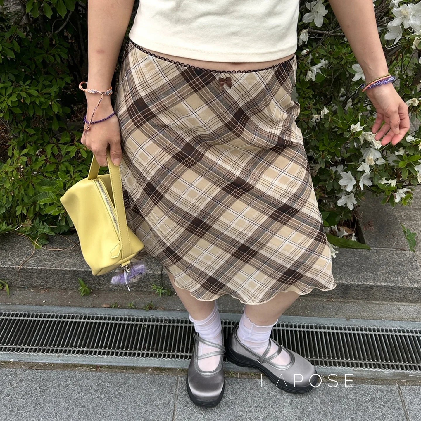 Hayzlee Plaid Bow Midi Skirt