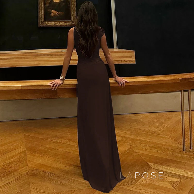 Hazelynn One Shoulder Mesh Maxi Dress