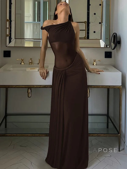 Hazelynn One Shoulder Mesh Maxi Dress