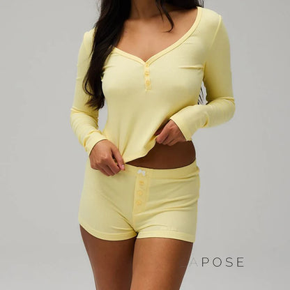 Heather Ribbed V-Neck Lounge Set