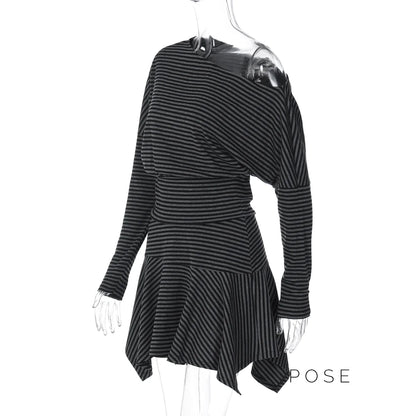 Indya Striped Off-Shoulder Skirt Set