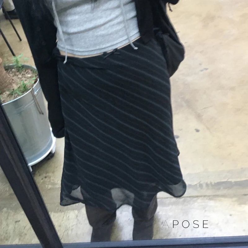 Jaelyn Striped Mesh Midi Skirt