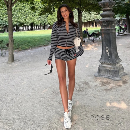 Jamari Striped Cardigan Short Set