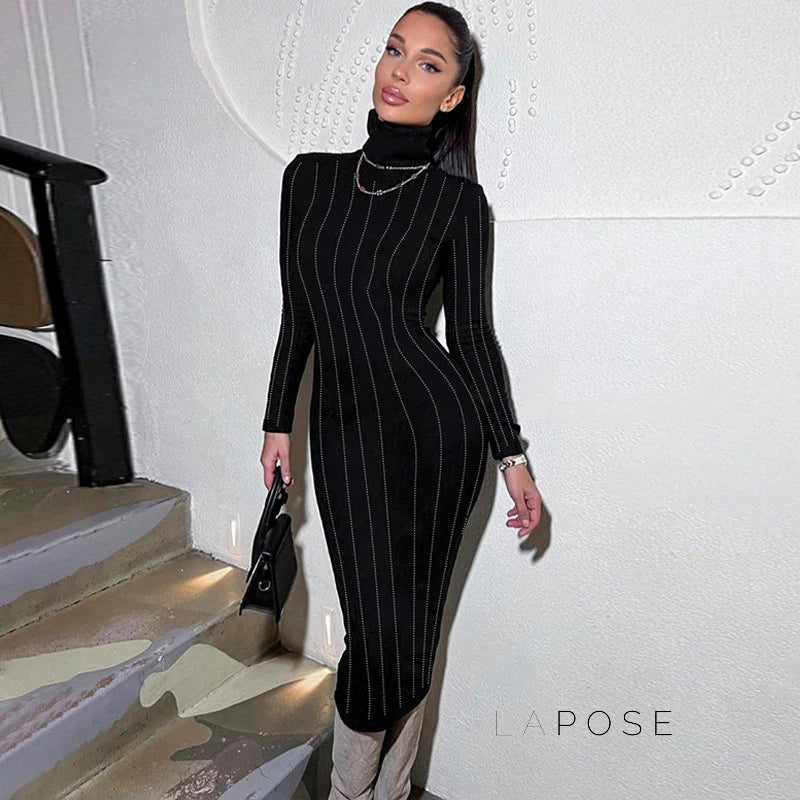 Joslynn High Neck Rhinestone Midi Dress