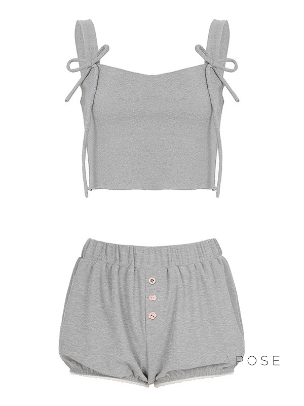 Kaeleigh Waffle Bows Shorts Set
