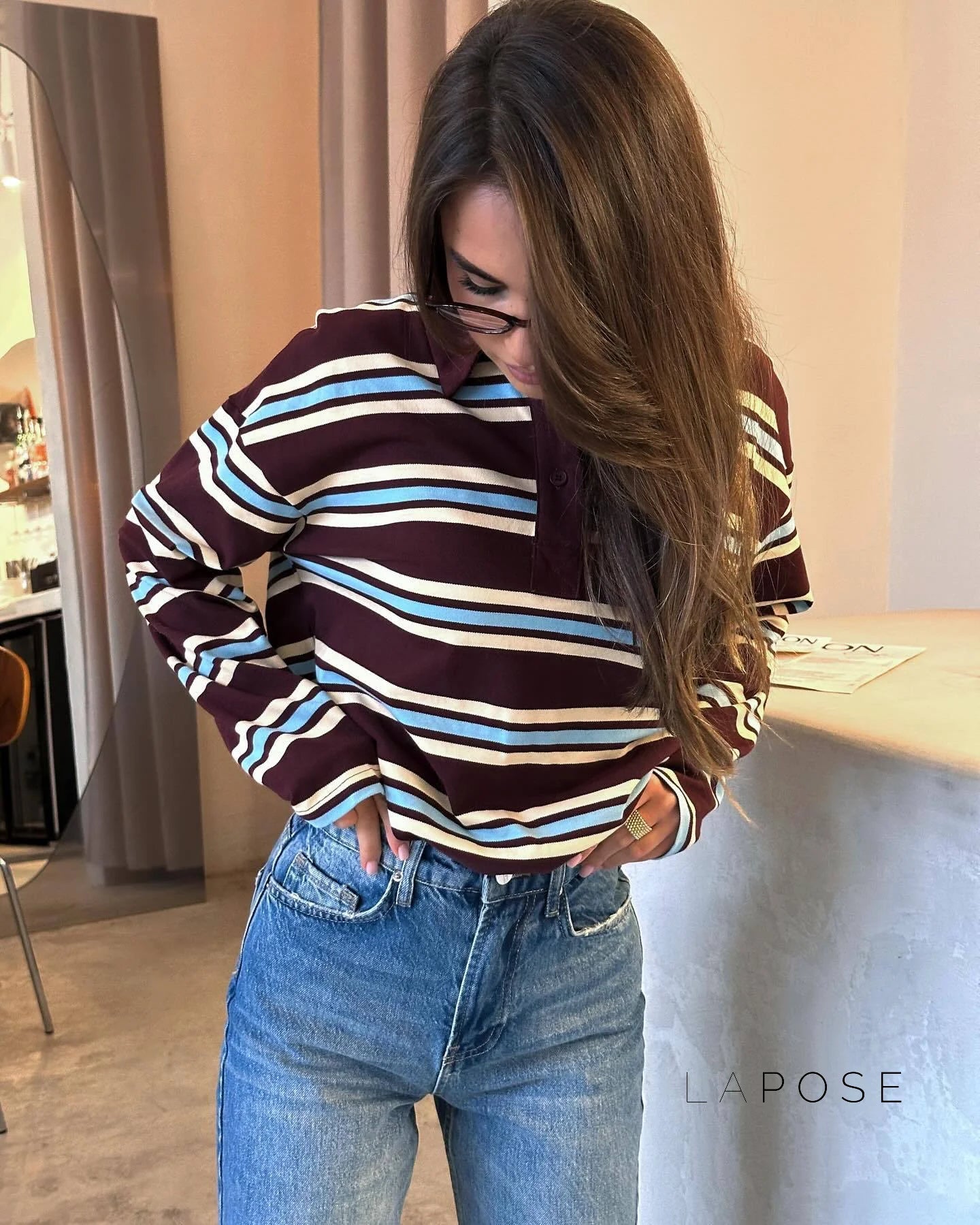 Kaelin Contrast Striped Knit Polo