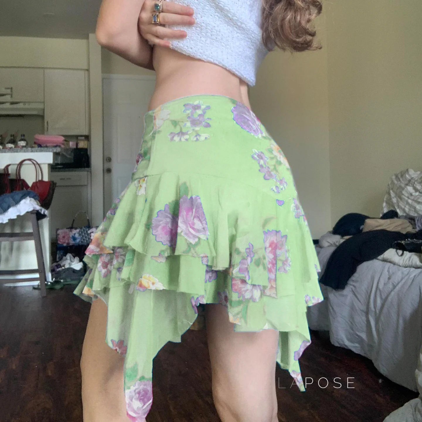 Kaelynn Floral Asymmetric Mini Skirt
