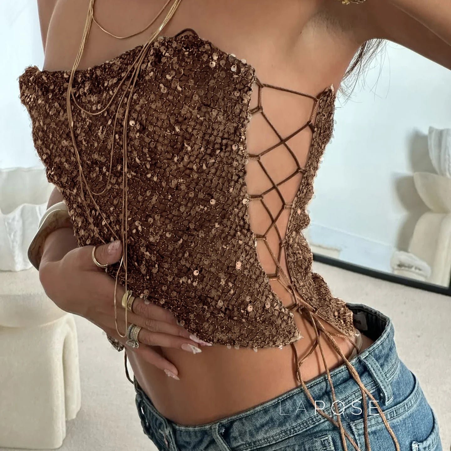Kaidyn Sequin Crop Tube Top