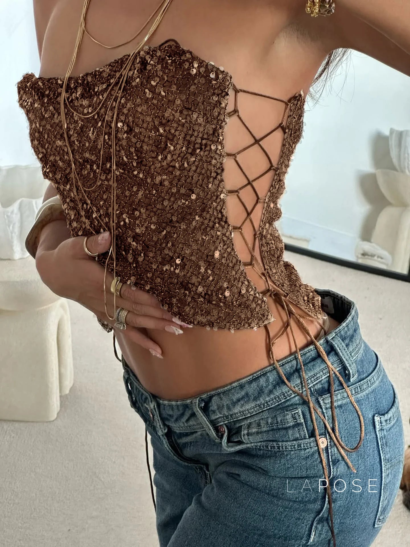 Kaidyn Sequin Crop Tube Top