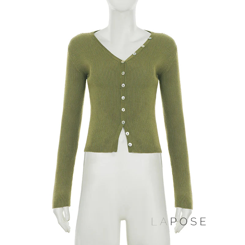 Karaline Ribbed Knit V-Neck Top