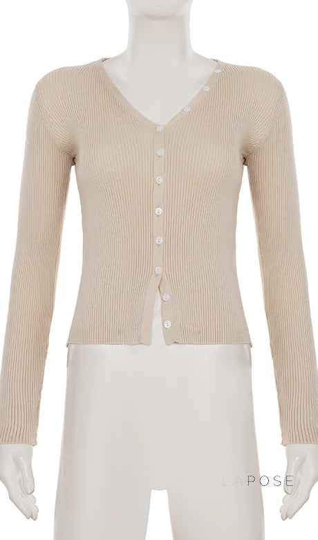 Karaline Ribbed Knit V-Neck Top