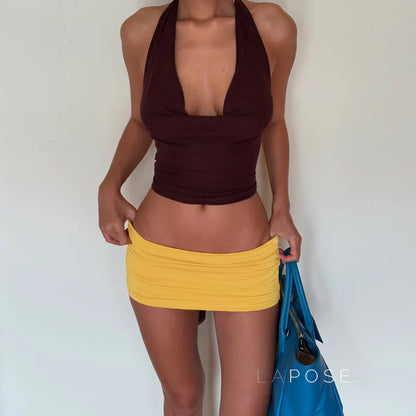 Kensi Halter Open Back Skirt Set