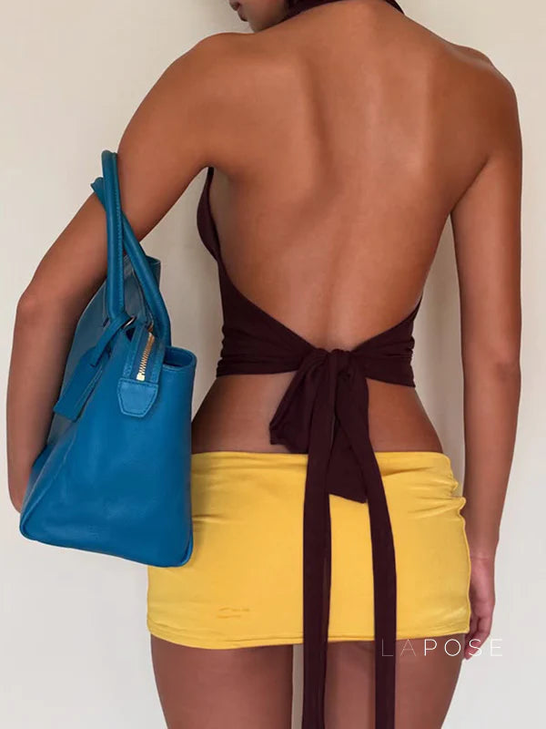 Kensi Halter Open Back Skirt Set