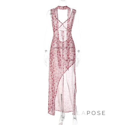 Khalia See-Through Floral Maxi Dress