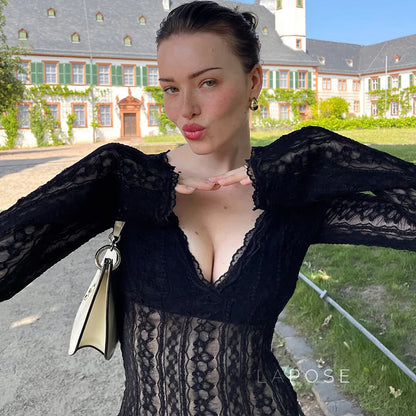 Kim Sheer Lace V-Neck Top