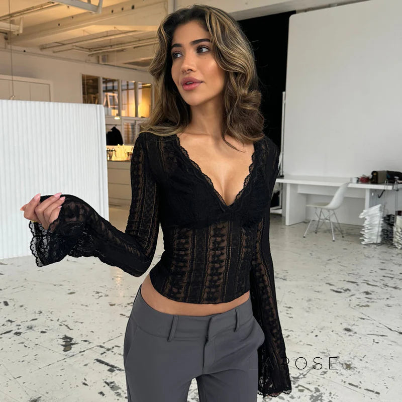 Kim Sheer Lace V-Neck Top