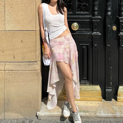 Korie Printed Ruffle Midi Skirt