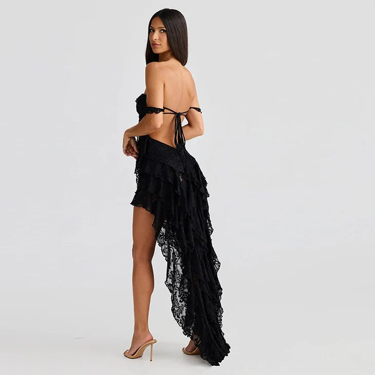 Lace Patchwork Strapless Mini Dress