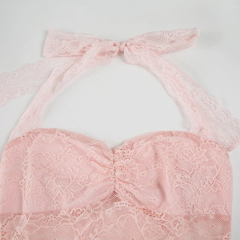 Lace Trim Halter Camisole Top