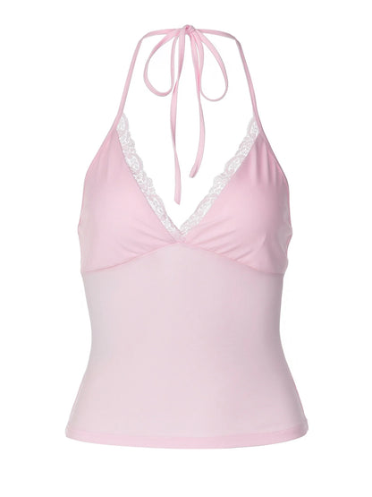 Lace Trim V-Neck Halter Top
