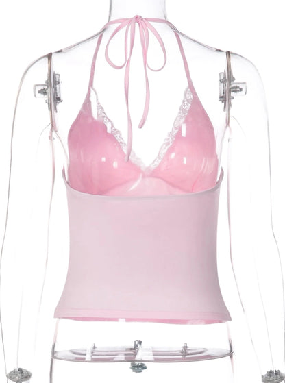 Lace Trim V-Neck Halter Top