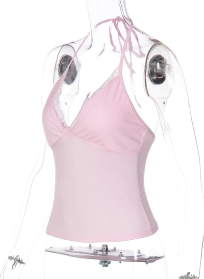 Lace Trim V-Neck Halter Top